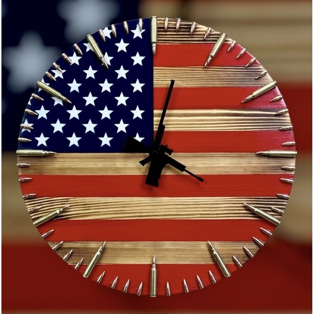 11.8" American Flag Wall Clock Analog Patriotic Handcrafted Design Decor NEW
